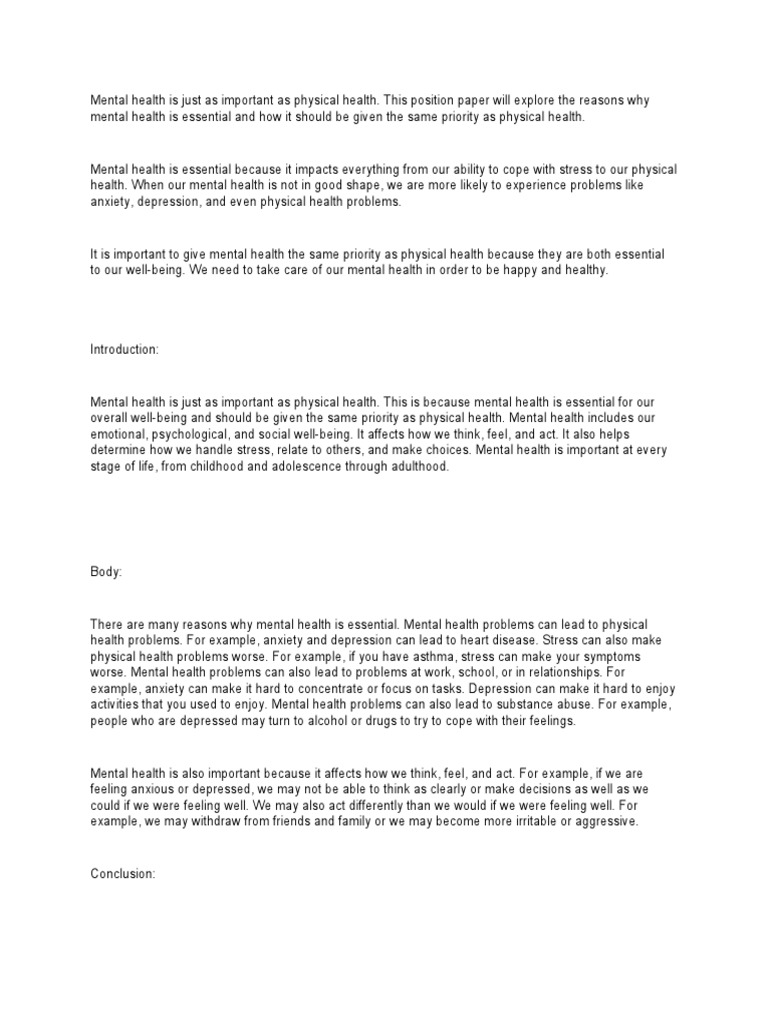 Mental Health Is Just As Important As Physical Health | PDF | Mental ...