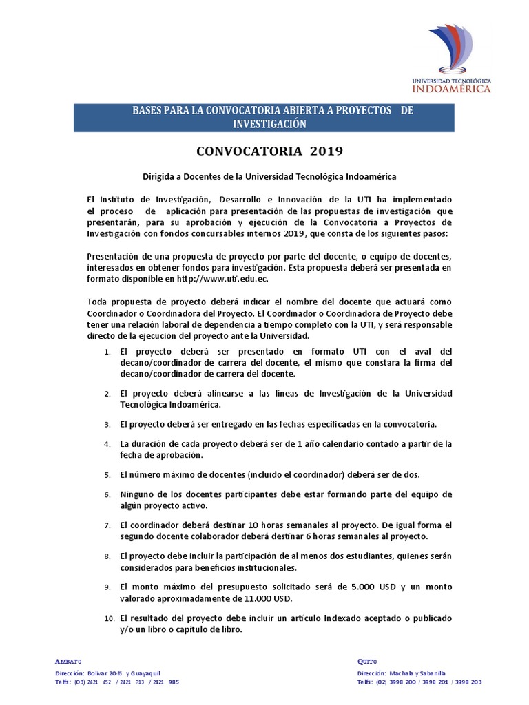 01 Bases de La Convocatoria Abierta A Proyectos de Investigación | PDF