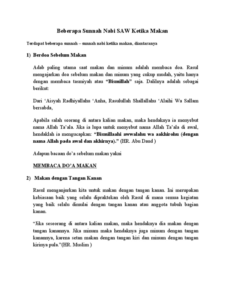 Pidato Beberapa Sunnah Nabi SAW Ketika Makan PDF