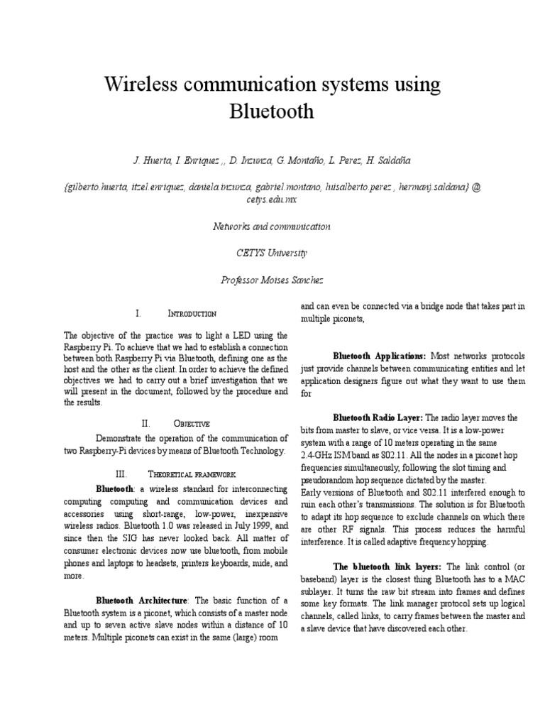 Lab report 2 wireless communication systems using bluetooth