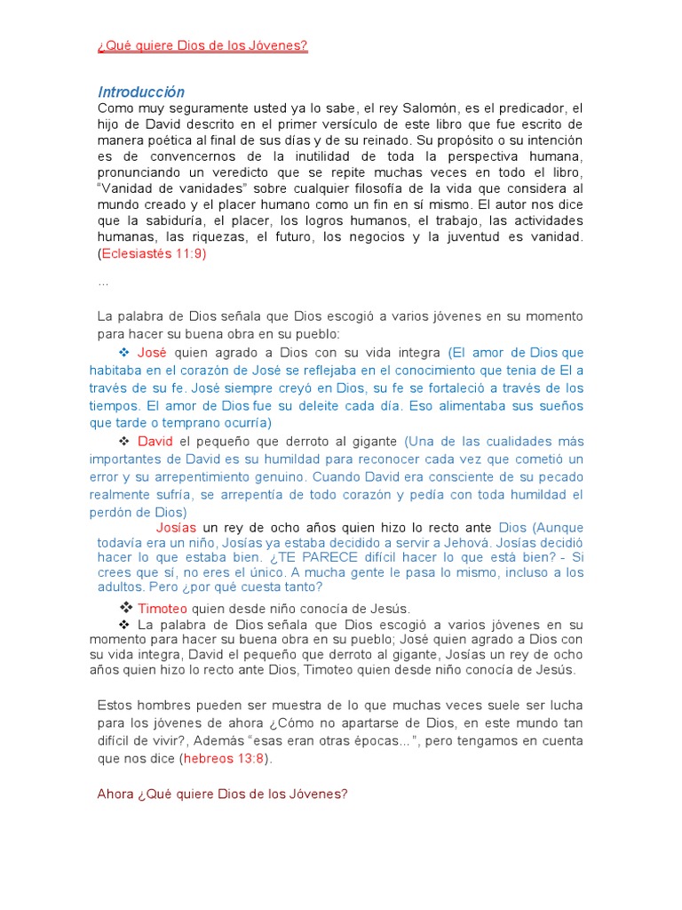 Lo que Dios espera de los jóvenes | PDF | Amor | Dios