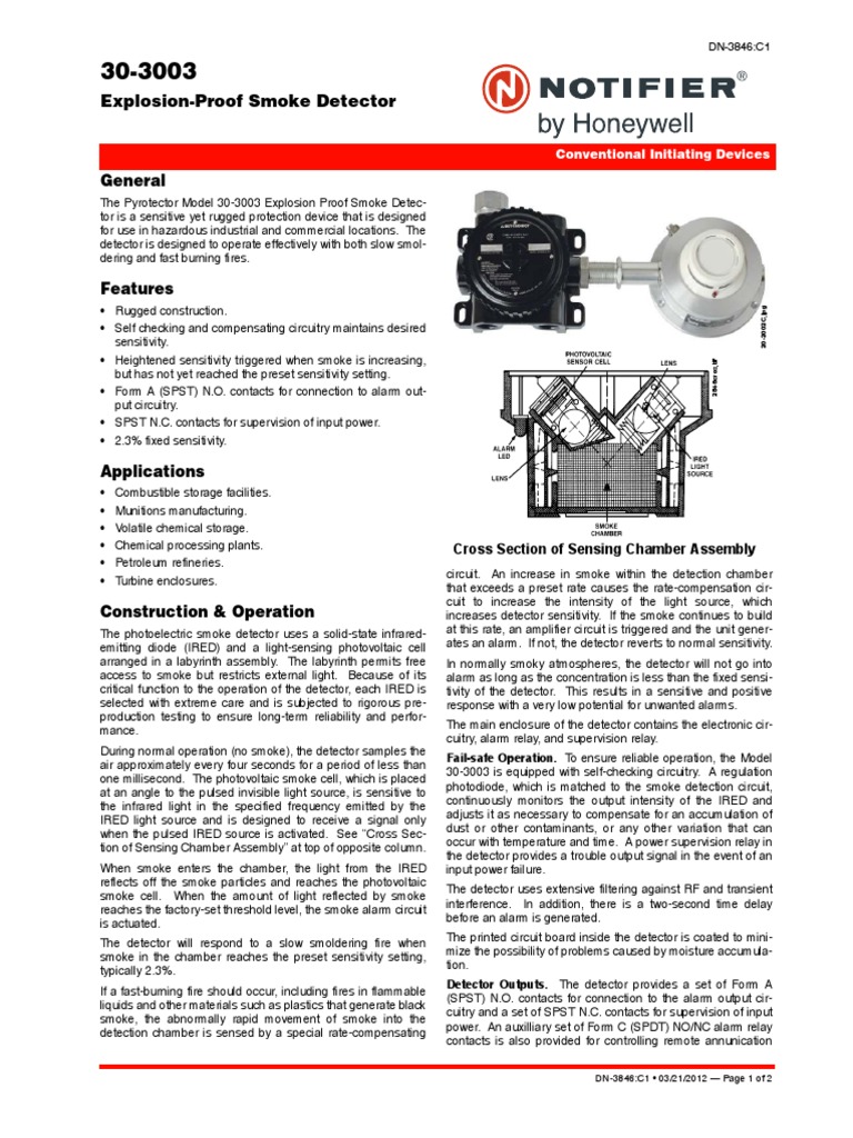 Notifier Explosion Proof Smoke Detector 30 3003 PDF Relay Smoke