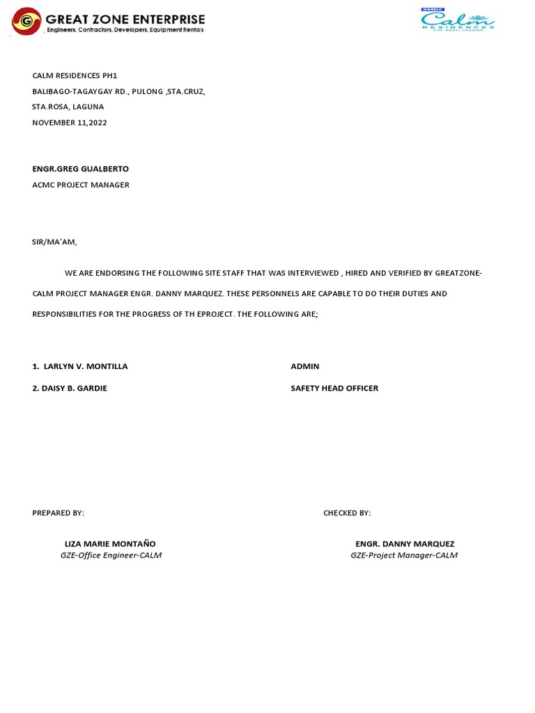 Indorsement Letter | PDF