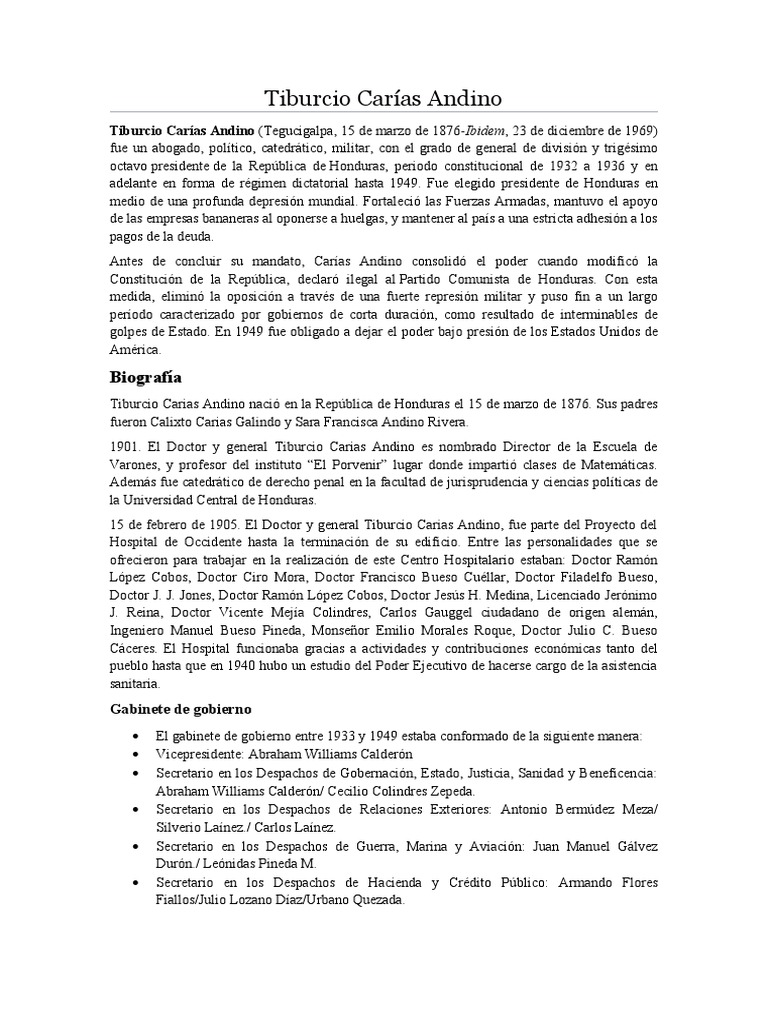Tiburcio Carías Andino PDF Gobierno