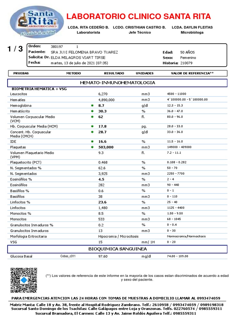 Resultados de Laboratorio - Sra Juxi Felomena Bravo Tuarez | PDF ...
