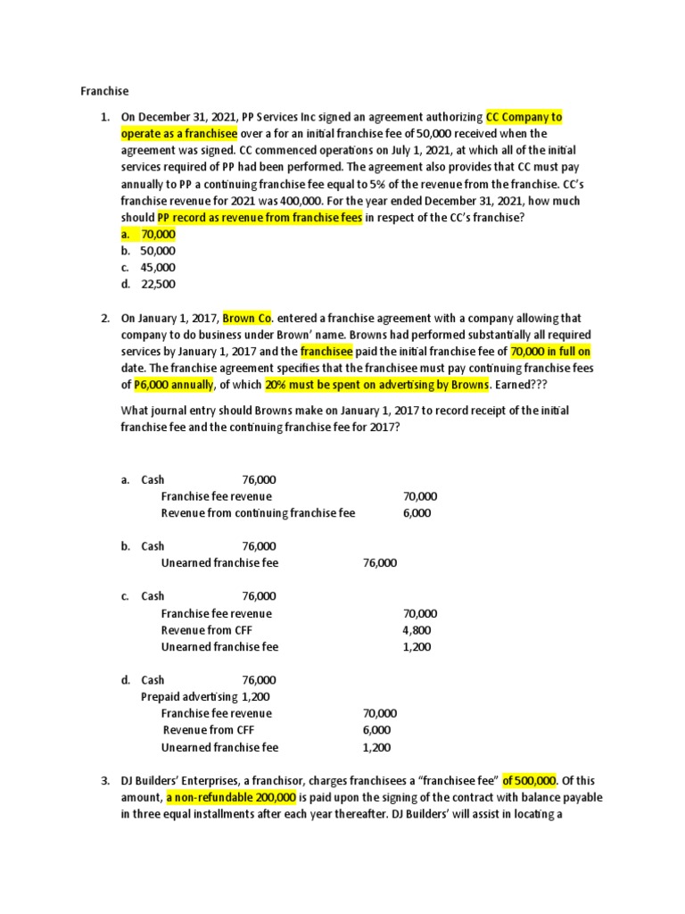 Analysis Of Franchise Agreements Revenue Recognition And Consignment