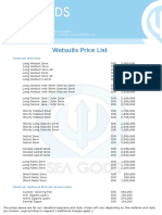 Wetsuit Price List 2022