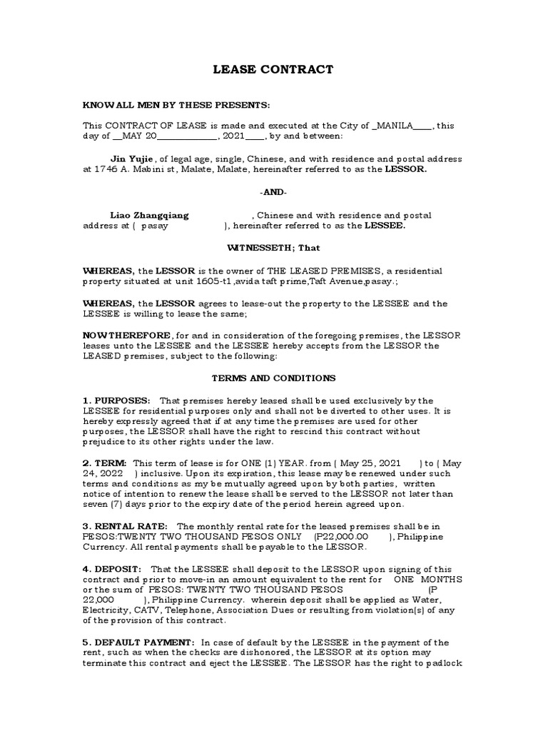 Lease Contract PDF Lease Justice