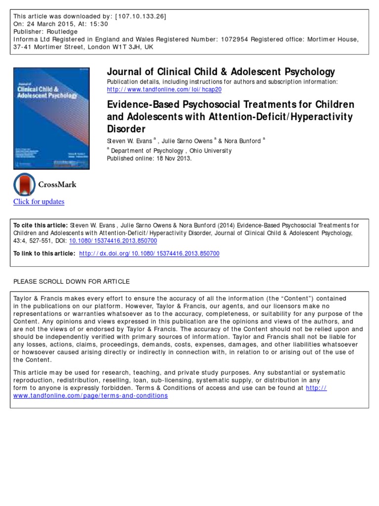 Evidence-Based Psychosocial Treatments For Children and Adolescents ...