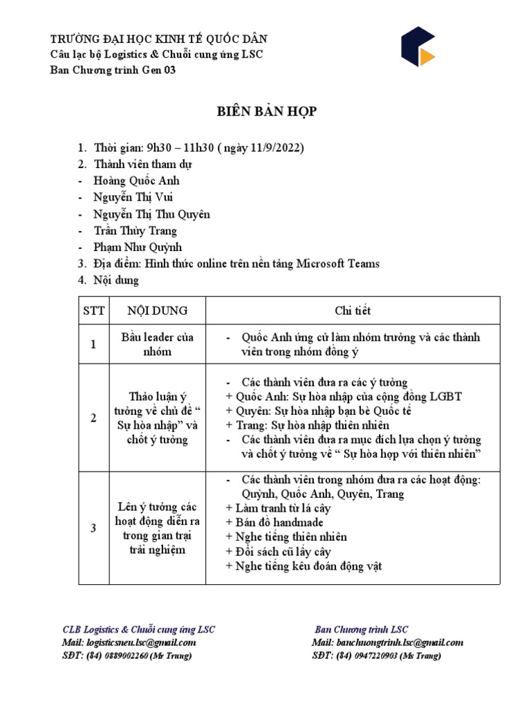 (LSC03) ỨNG VIÊN - MẪU BIÊN BẢN HỌP | PDF