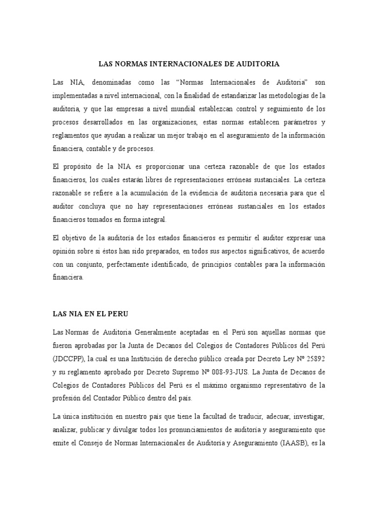 Normas Internacionales de Auditoría NIA | PDF | Auditoría | Contralor