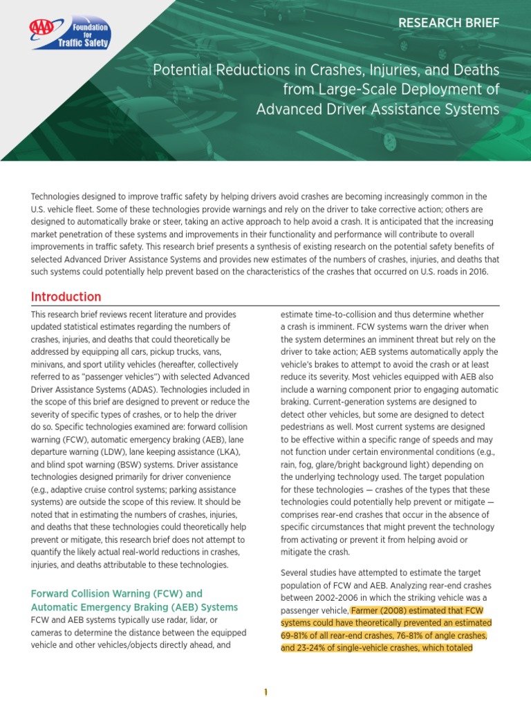 ADAS Impact on Traffic Safety Reductions | PDF | Traffic Collision ...