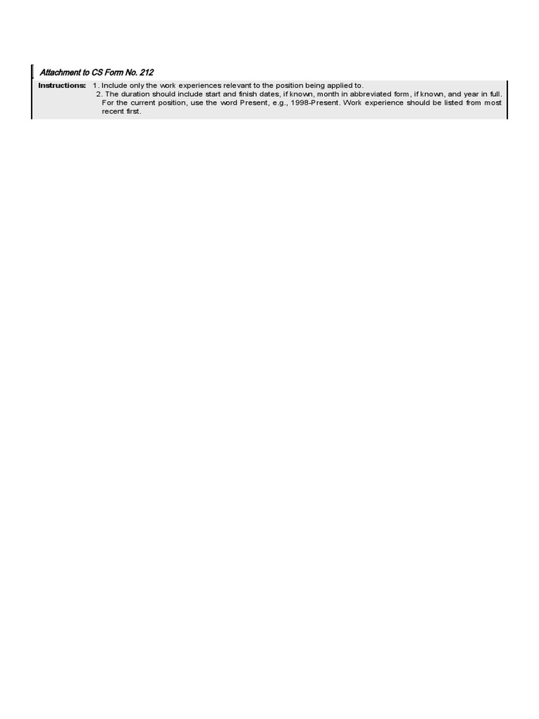 Cs form no 212 additional experience sheet pdf records