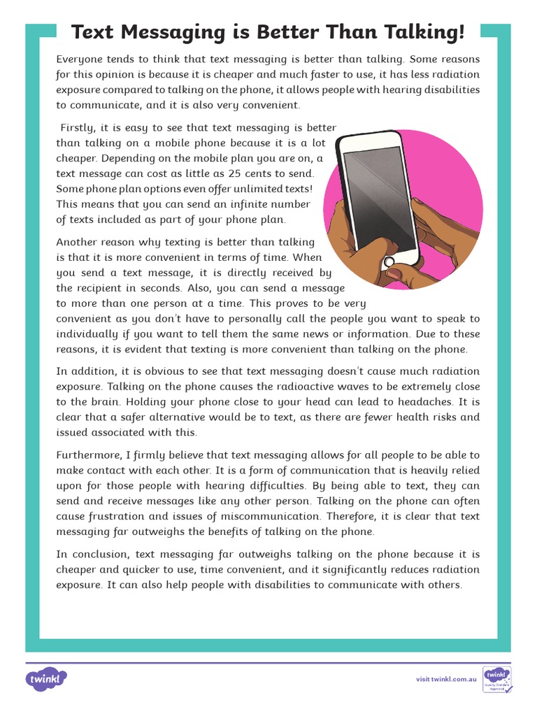 Advantages of Texting Over Talking | PDF | Text Messaging | Reason