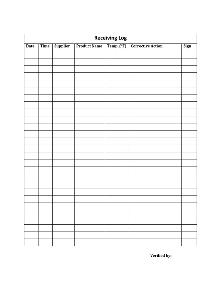 Receiving Log Template Sample | PDF