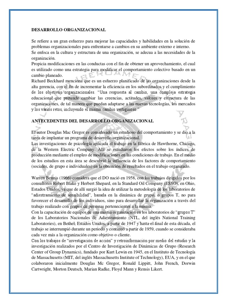 Desarrollo Organizacional | PDF | Sicología | Comportamiento