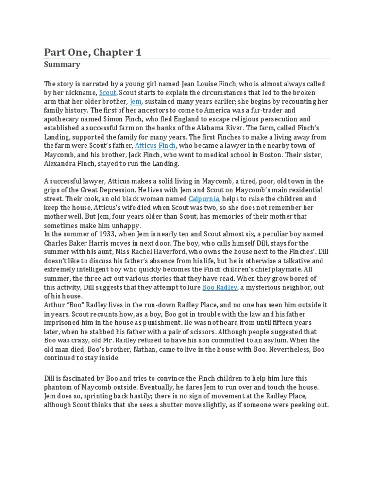 To kill a mocking bird summary chapter 1 pdf to kill a mockingbird