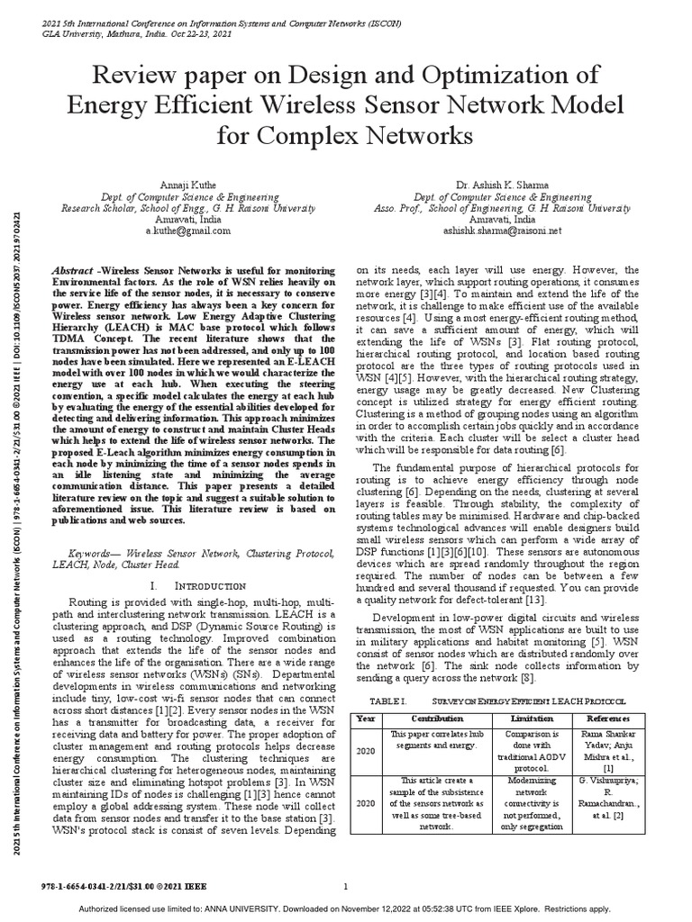Review Paper On Design and Optimization of Energy Efficient Wireless ...