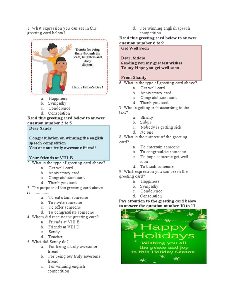 Soal Bahasa Inggris Kelas 8 Greeting Card PDF