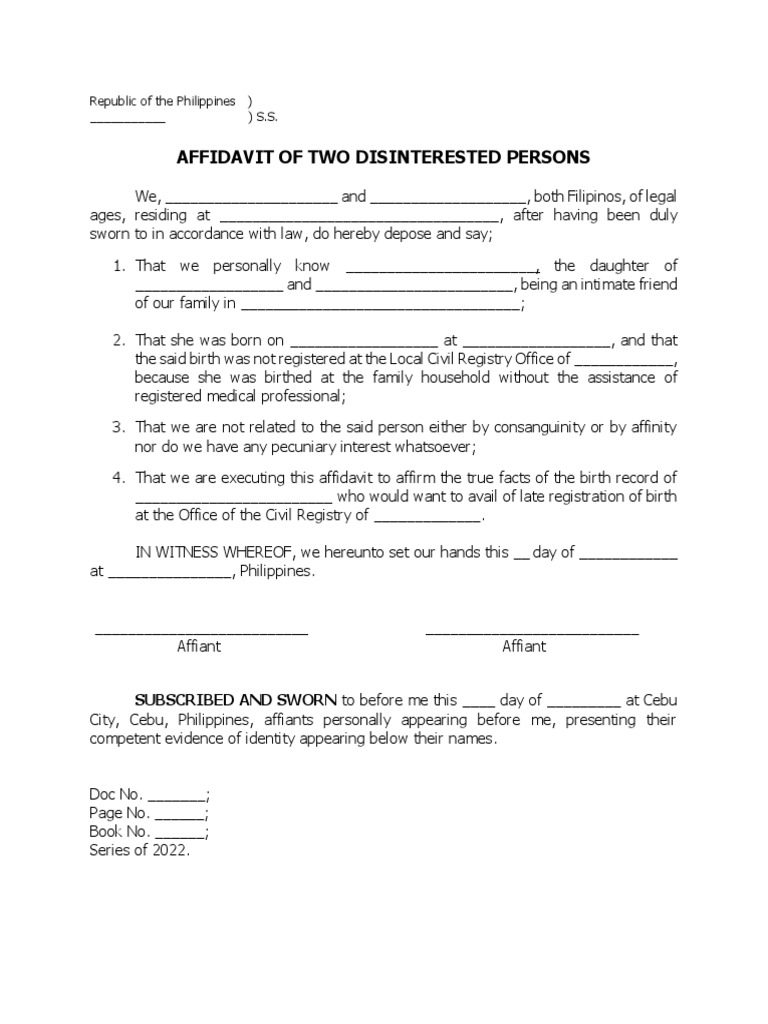 Sample Two Disinterested Persons Affidavit PDF Sample Two Disinterested Persons Affidavit PDF