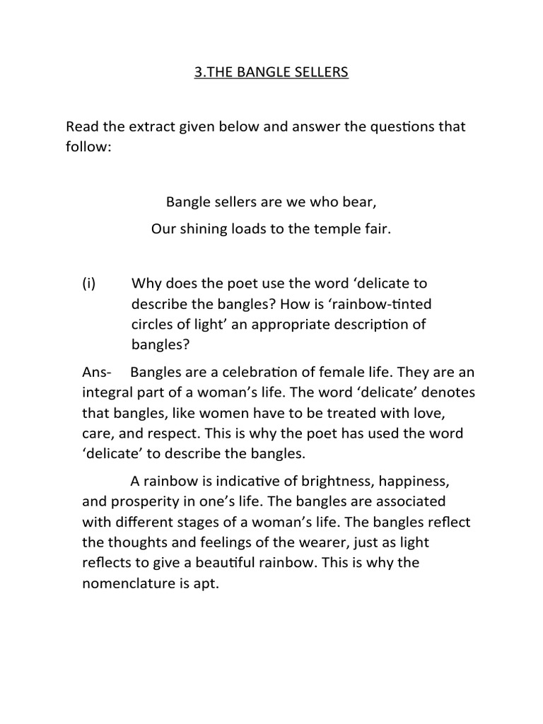 The Bangle Sellers Notes PDF