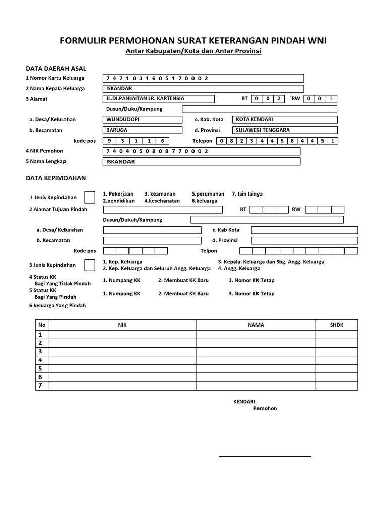 Formulir Permohonan Surat Keterangan Pindah Wni PDF