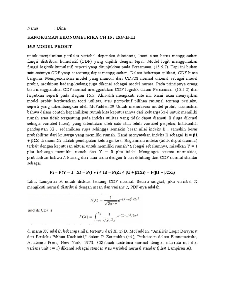 Model Probit dalam Ekonometrika | PDF