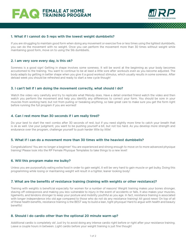 Home Training FAQs for Women | PDF | Strength Training | Weight Training