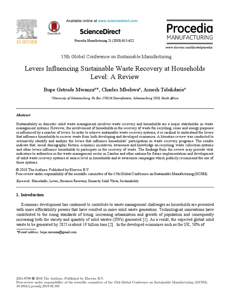 Levers Influencing Sustainable Waste Recovery | PDF | Recycling | Waste ...