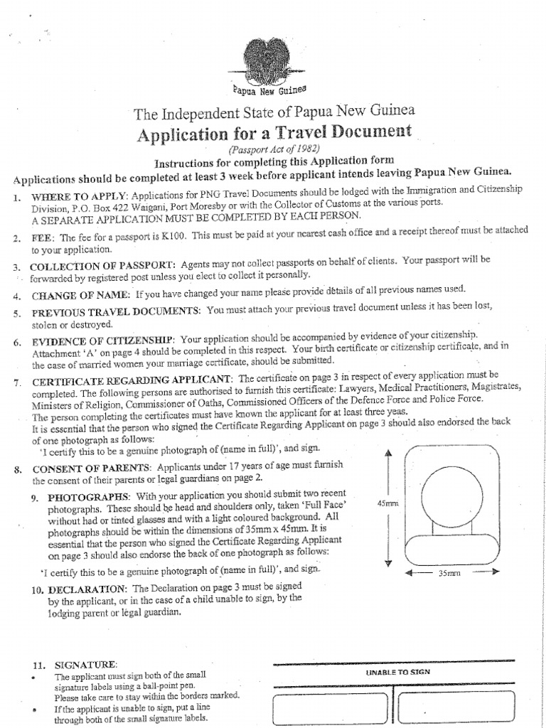 PNG Passport Application Form Papua New Guinea New Guinea