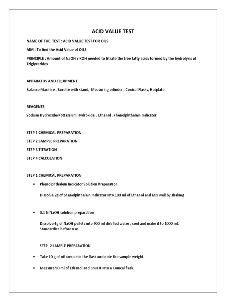 Acid Value Test for Oils Procedure | PDF