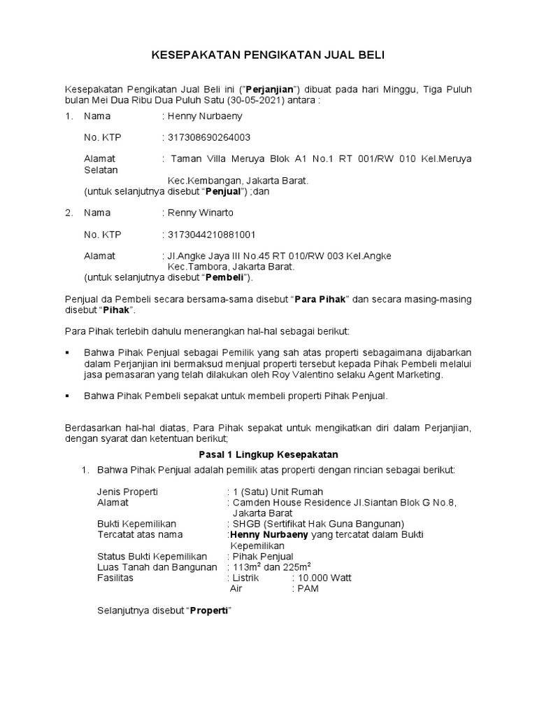 Kesepakatan Pengikatan Jual Beli | PDF