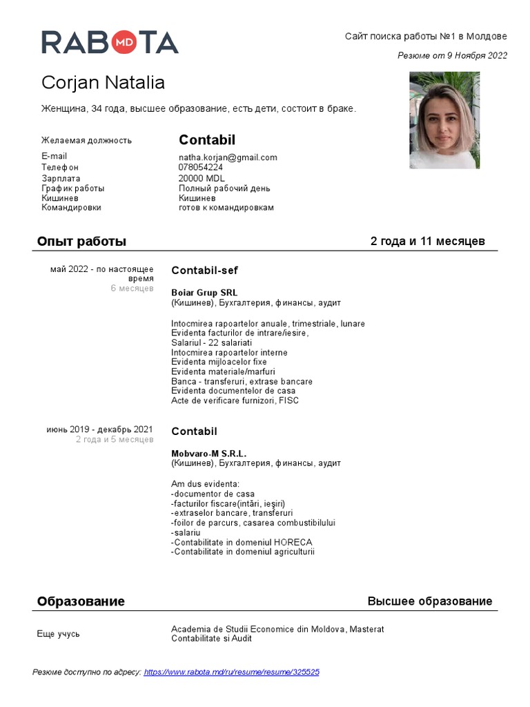 Rabota - MD CV 325525 Open Ru | PDF