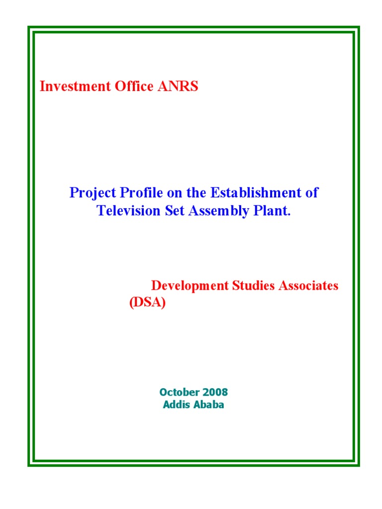 TV Set Assembly Plant Project Profile | PDF | Net Present Value | Revenue