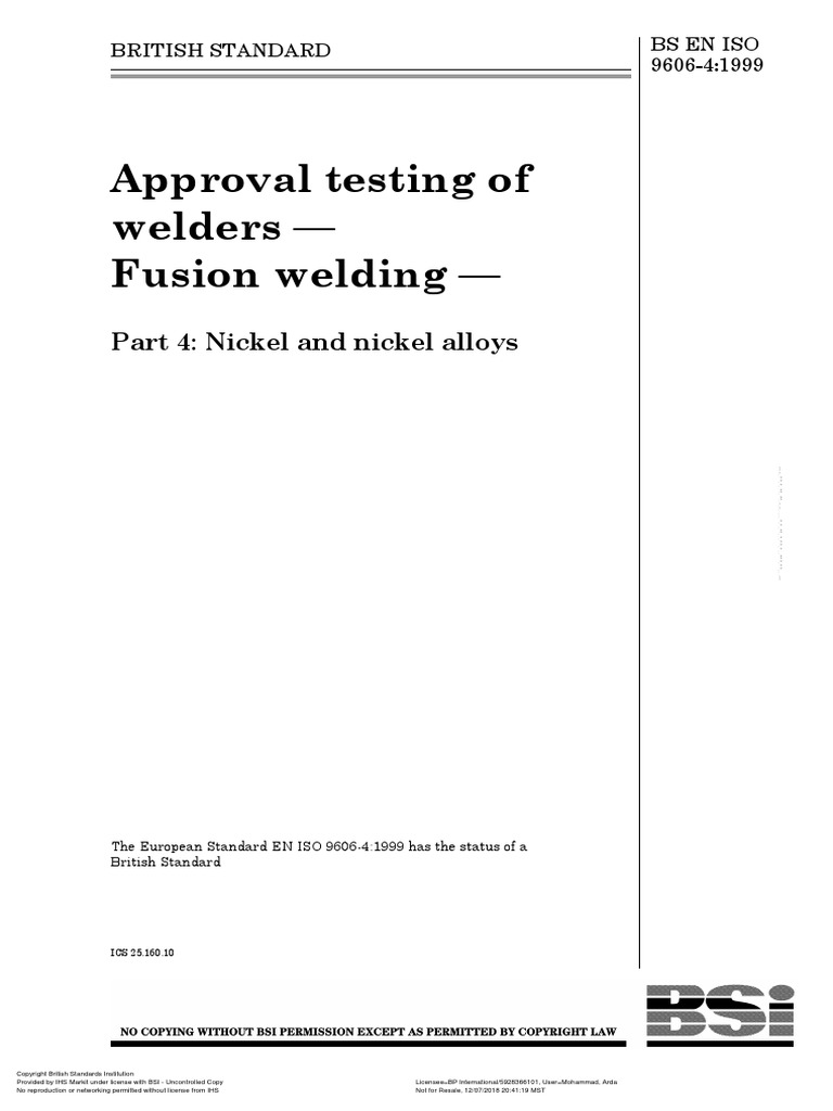 Iso 9606 4 Qualification Testing of Welders Nickel | PDF | Welding ...