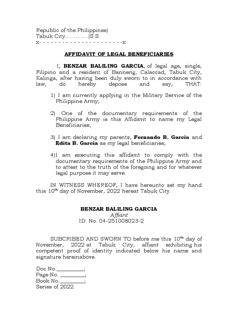 Mandiya Legal Beneficiaries PDF Affidavit Legal Documents