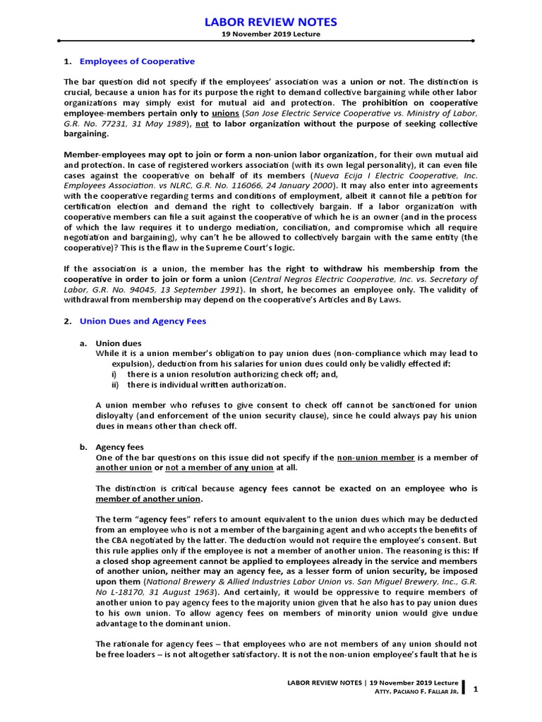 Labor Review Notes: Unions & Dues Insights | PDF | Employment ...