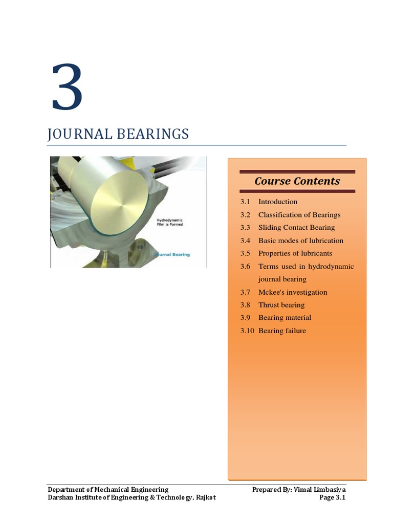 Overview of Journal Bearings | PDF | Bearing (Mechanical) | Lubricant