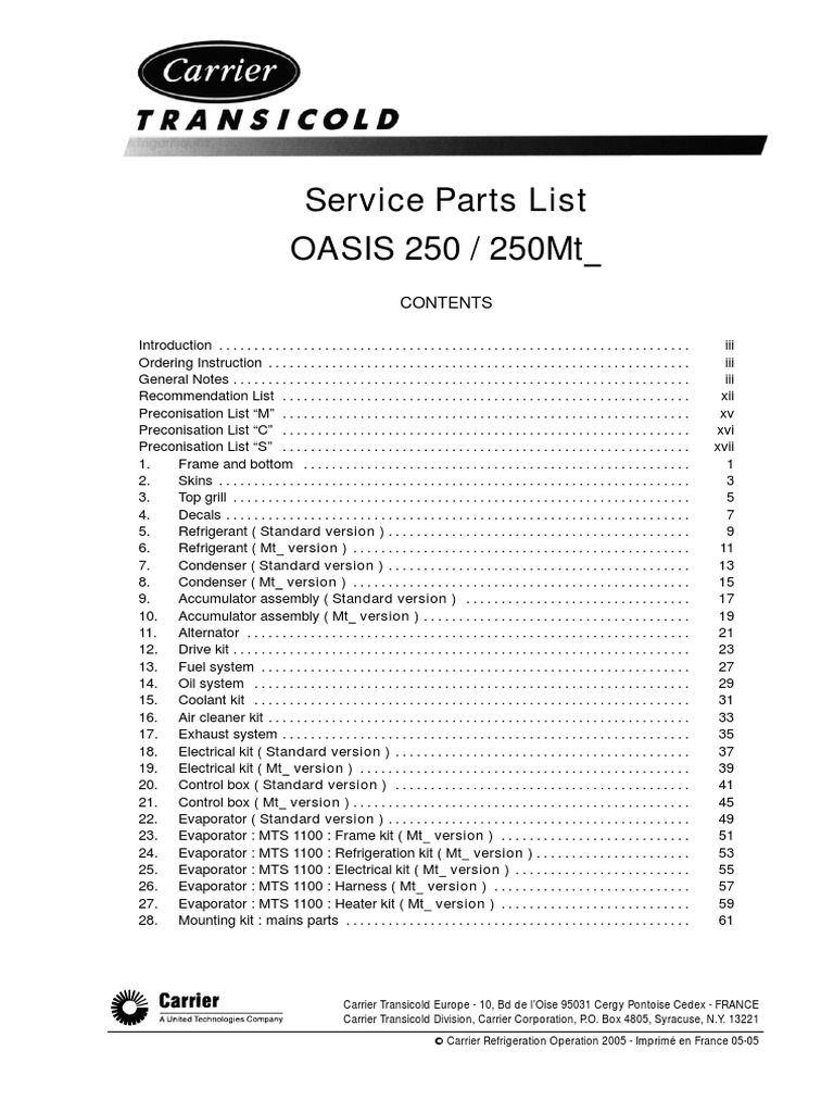 SPARE PARTS MANUAL Oasis-250 62-61141-01 | PDF | Relay | Valve