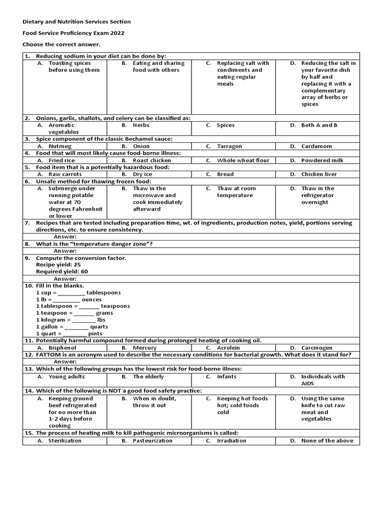 FSS Exam: Food Safety & Nutrition | PDF | Foods | Cooking