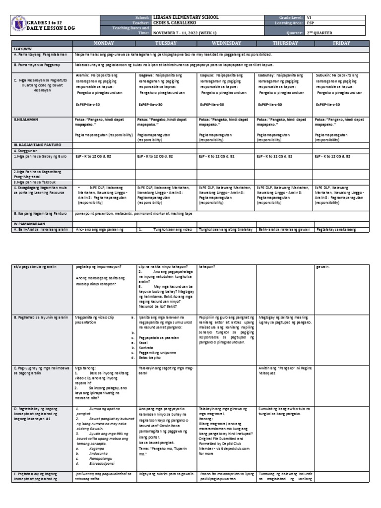 Q2 - W1 - DLL - Esp 6 | PDF