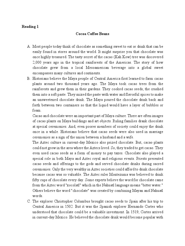 Reading 1 Cocoa Coffee Beans PDF Cocoa Bean Chocolate