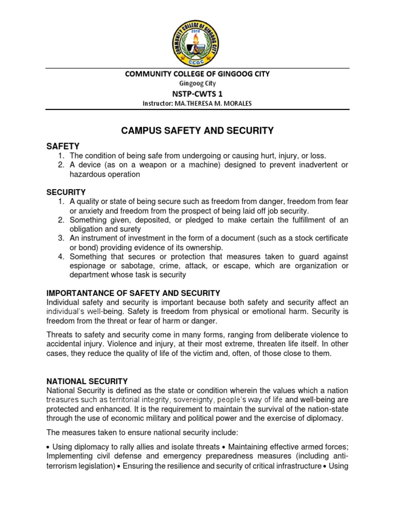 Campus Safety and Security PDF National Security Securities