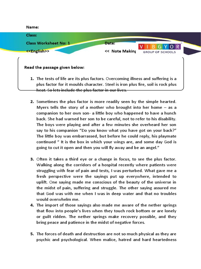 Note Making Worksheet | PDF