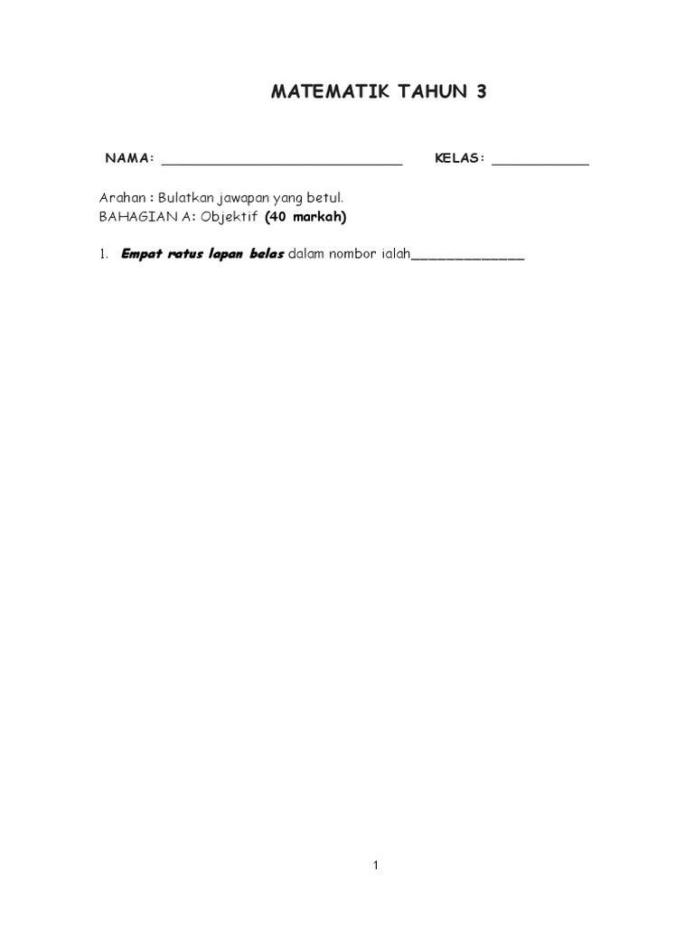 Matematik Tahun 3 Pdf