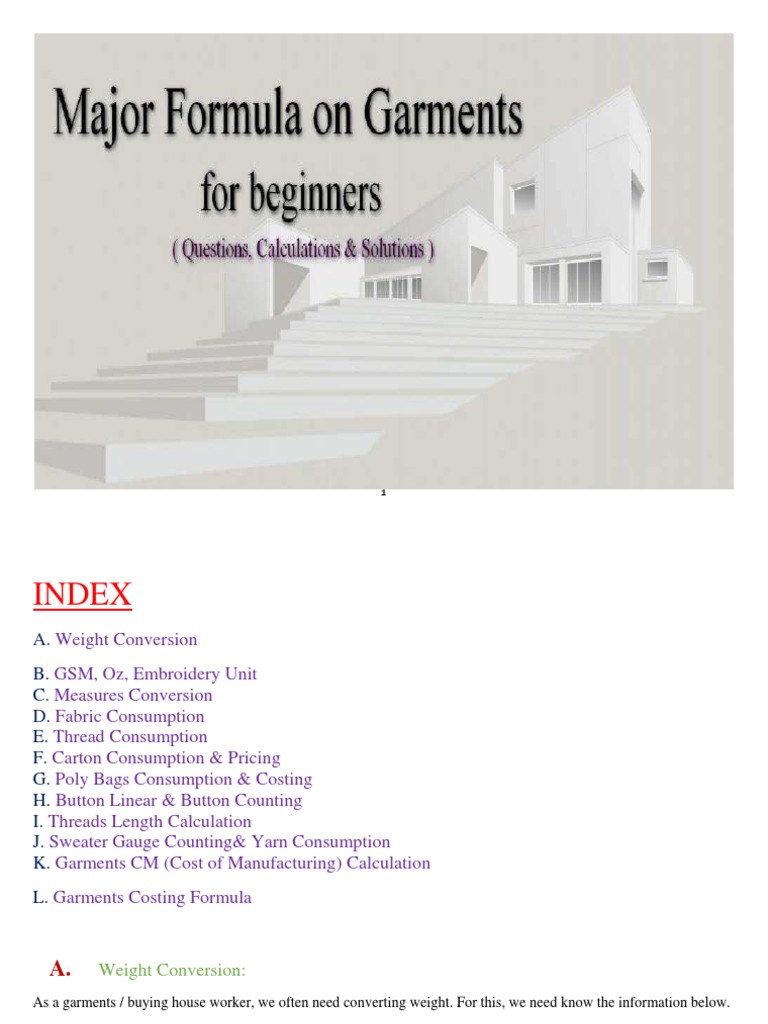 Major Formulas On Garments For Beginners PDF Gauge (Knitting) Yarn