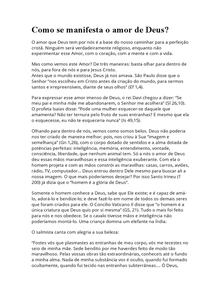 Como Se Manifesta O Amor De Deus Pdf Amor Jesus