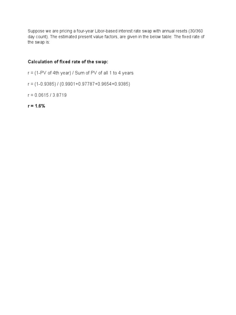 Calculation of Fixed Rate of The Swap | PDF | Swap (Finance) | Discounting