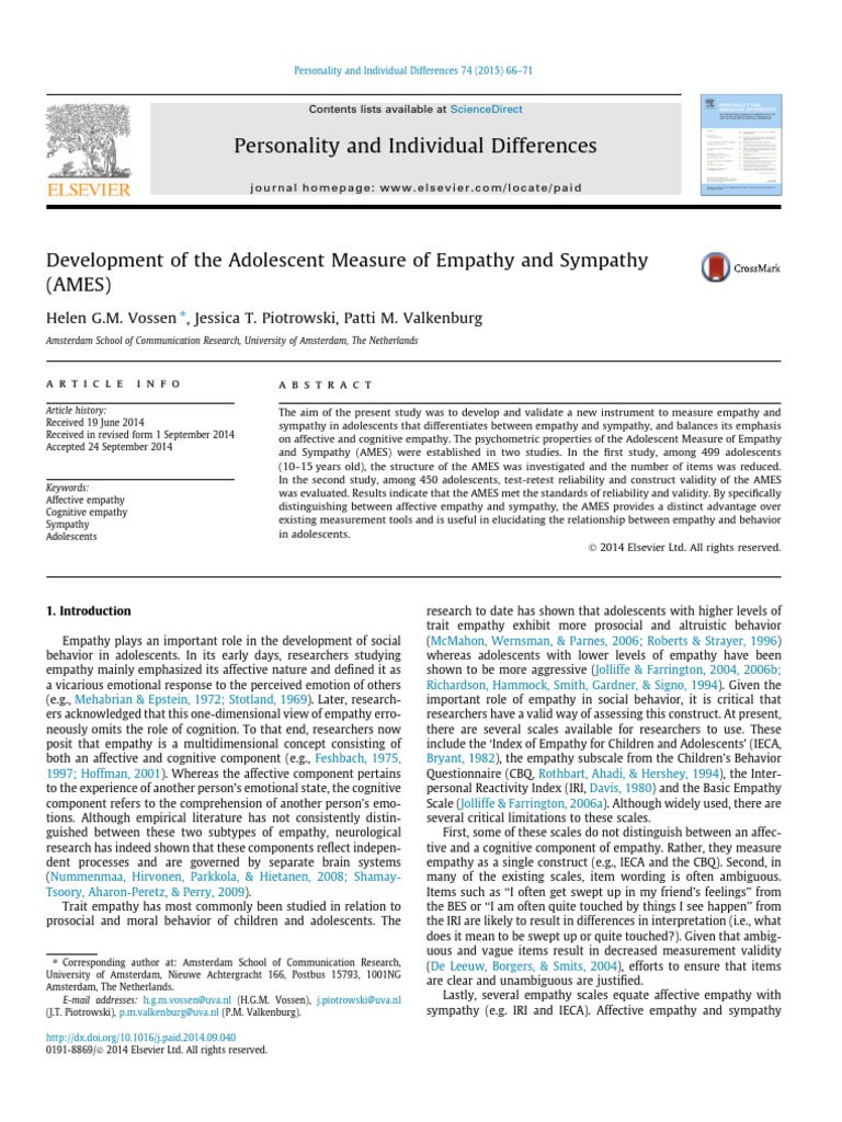 Development of AMES for Adolescents | PDF | Empathy | Standard Deviation