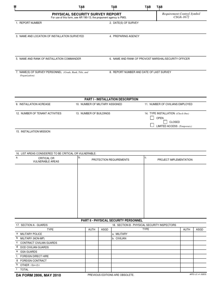 Physical Security Survey Report Template | PDF | Military Police | Crimes